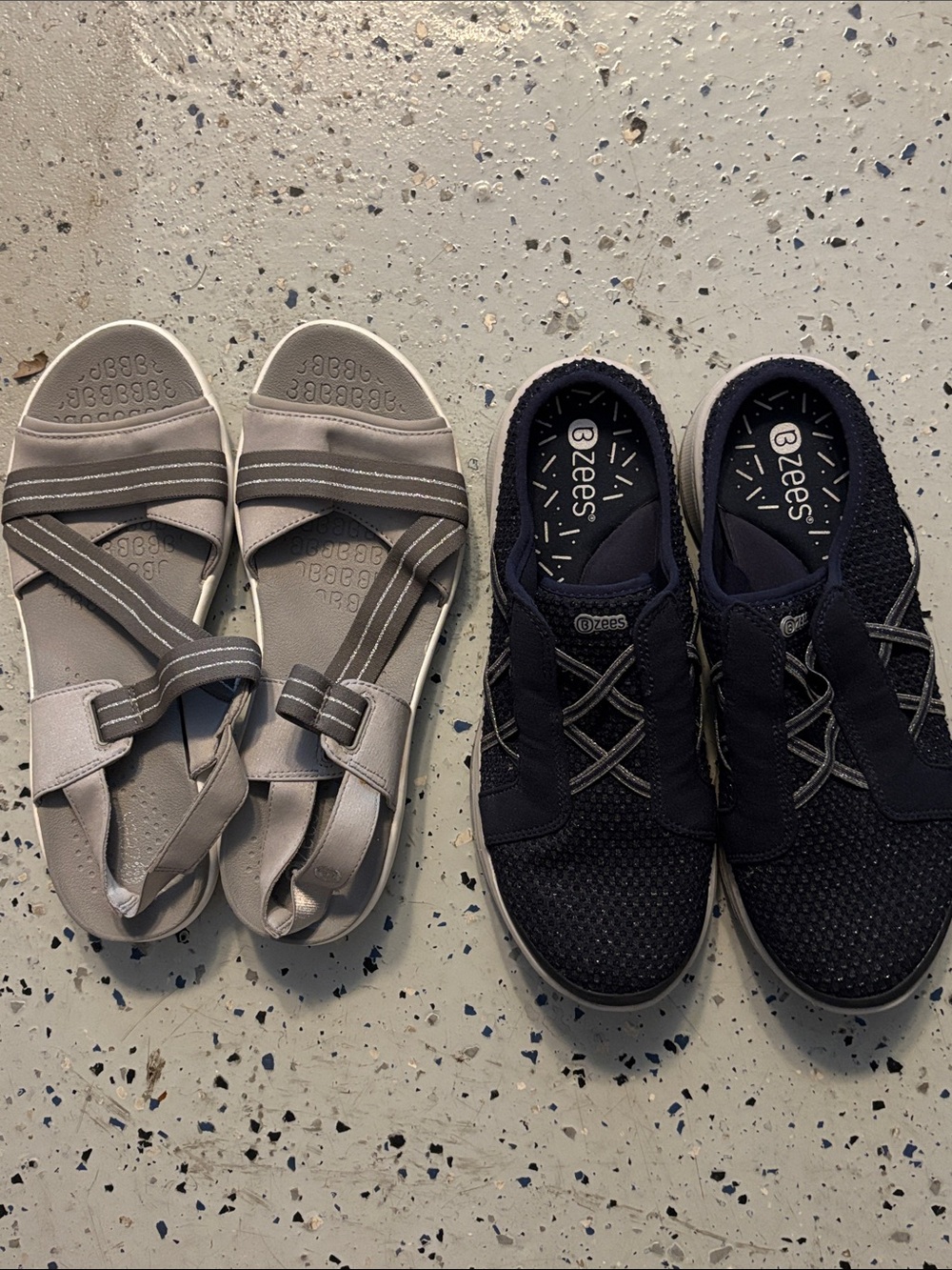 Bzees Navy Slip-On Knit Sneakers and Light Gray Strap Sandals